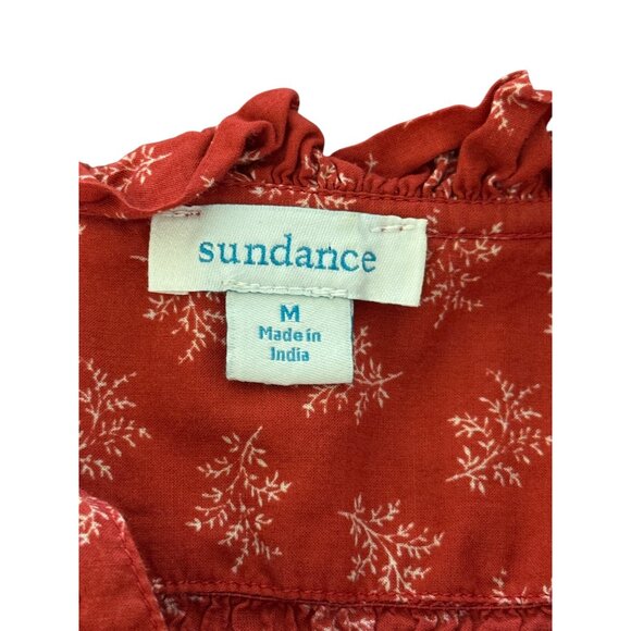 Sundance Womens Top Red Floral Button-Up Boho Blouse Long Sleeve Cotton Size M - Picture 4 of 7
